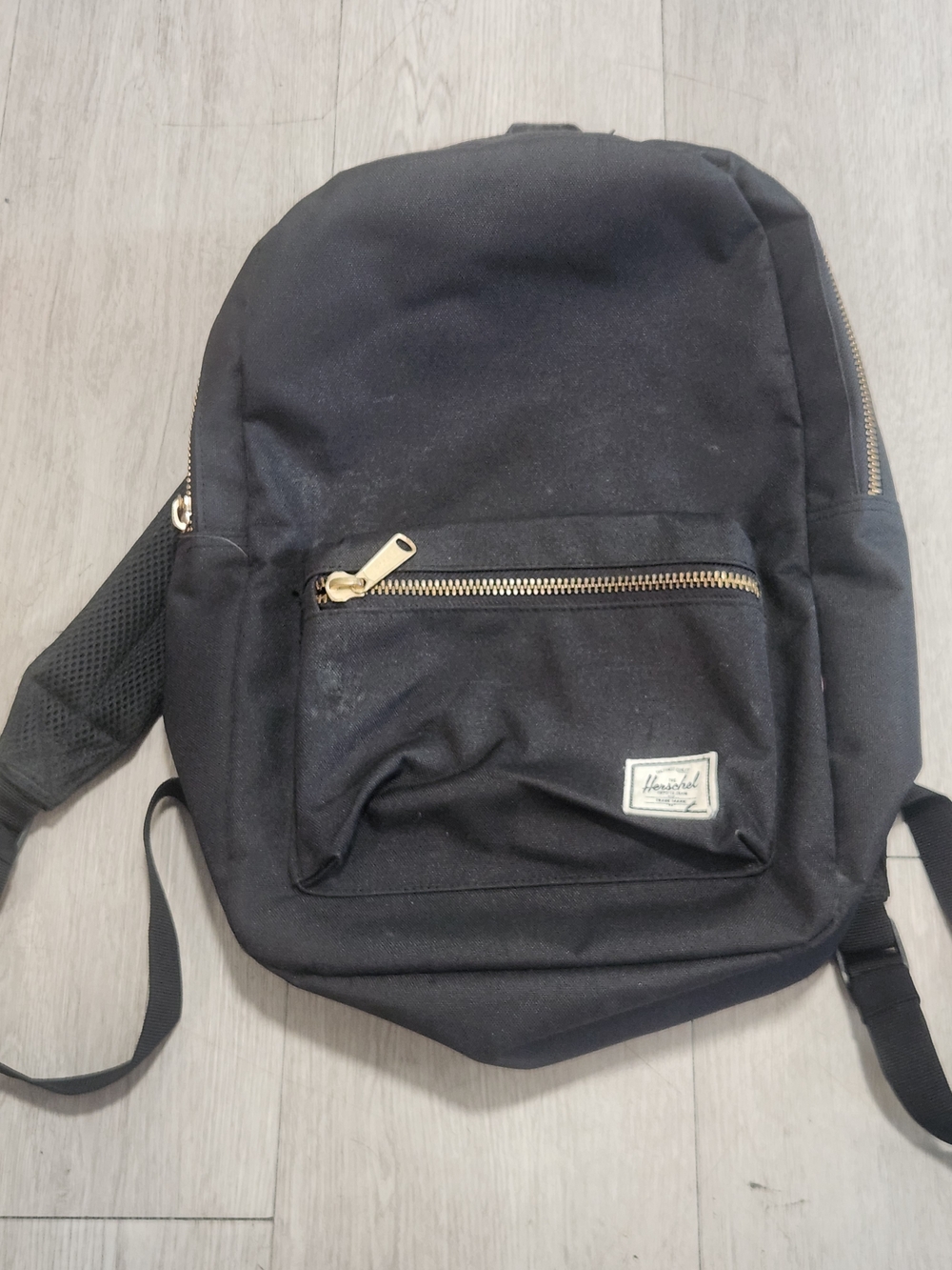 Herschel Supply Co. Black Canvas Backpack Gold Zipper Red Striped Lining